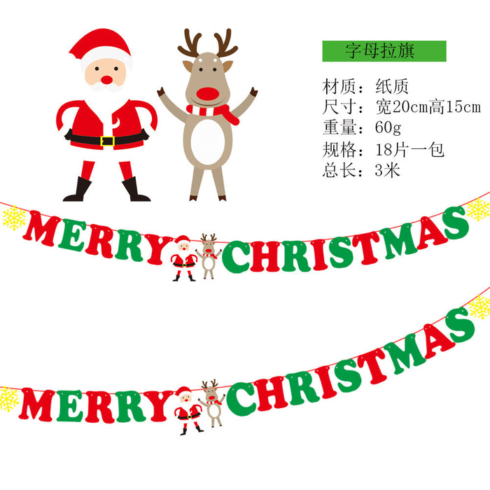 Wholesale Christmas Decorations Christmas Pull Flag Hanging Flag Holiday Banner Party Decoration Paper Cartoon Christmas Pull Flower String Flag
