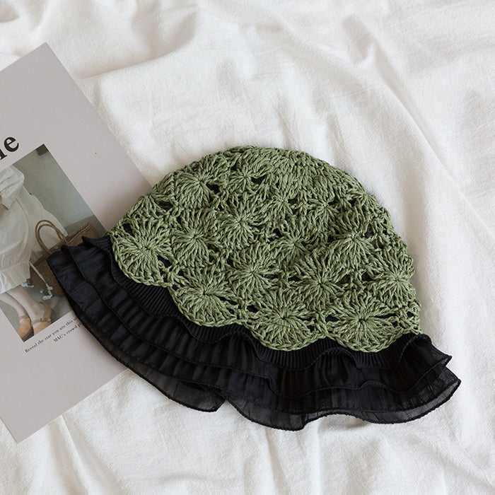 Wholesale Hollow woven lace edged straw hat versatile fisherman hat