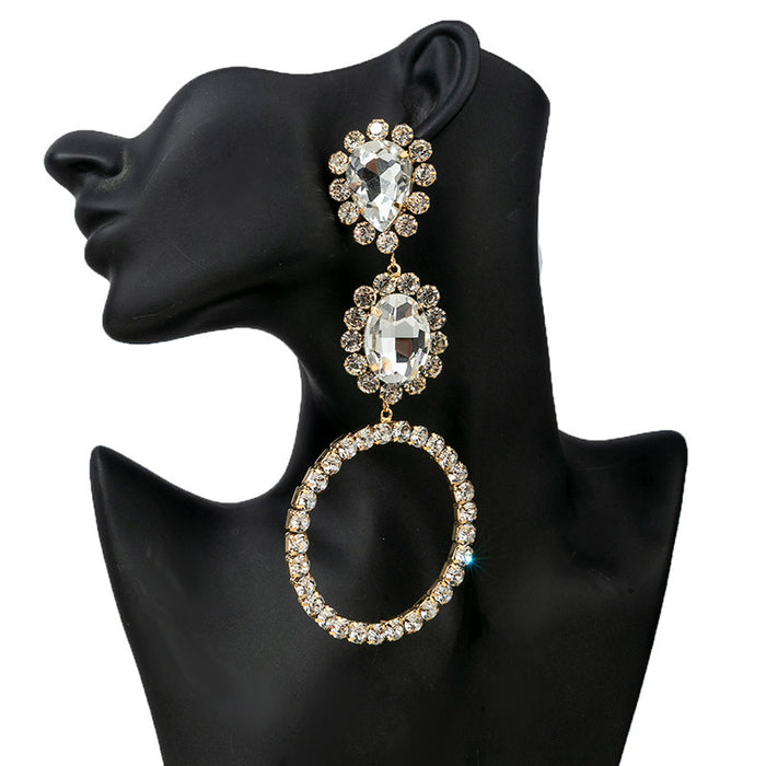 Wholesale Trendy exaggerated pendant, round long earrings, personalized diamond studded earrings wholesale