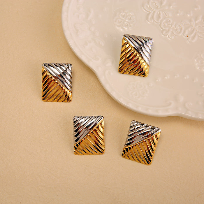 Wholesale Individually exaggerated temperament, stainless steel gold and silver dual color earrings, square diagonal earrings wholesale