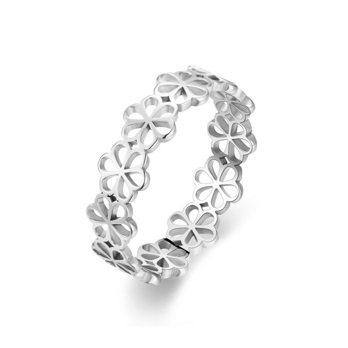 Wholesale Titanium steel six petal flower ring, women's vegetarian ring, non fading, niche, light luxury couple's ring, ring, hand accessory