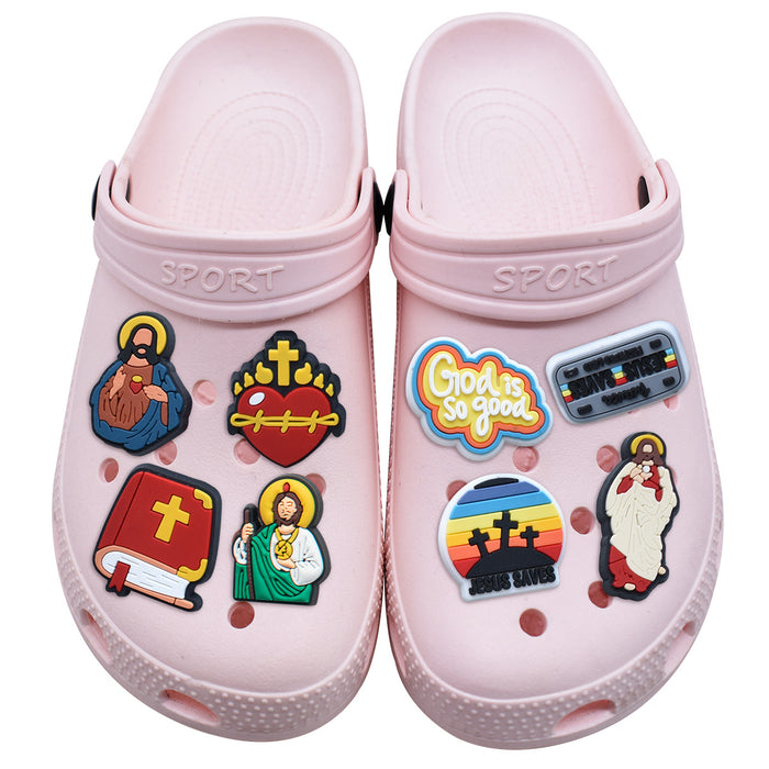 Wholesale PVC Random 100pcs God Religious Hole Shoes, Shoe Buckles DIY Decoration JDC-SC-RYY023