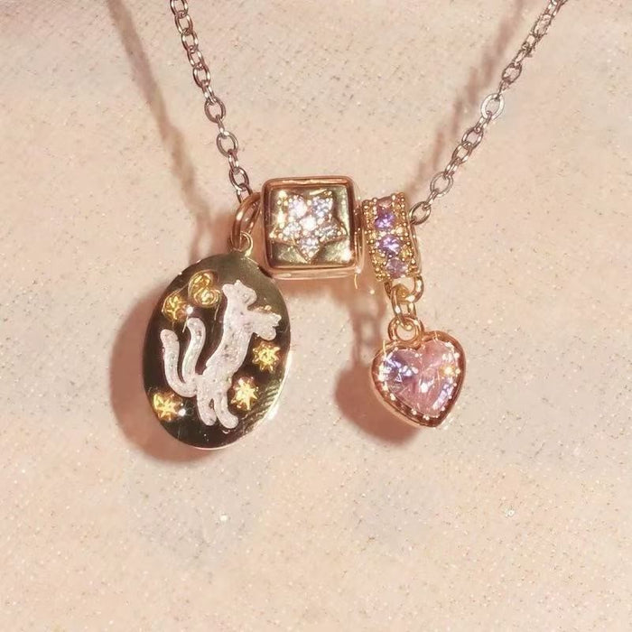 Wholesale Sweet Star Cat Guardian Angel Pendant Necklace with Diamond Sparkling Versatile Simple Necklace