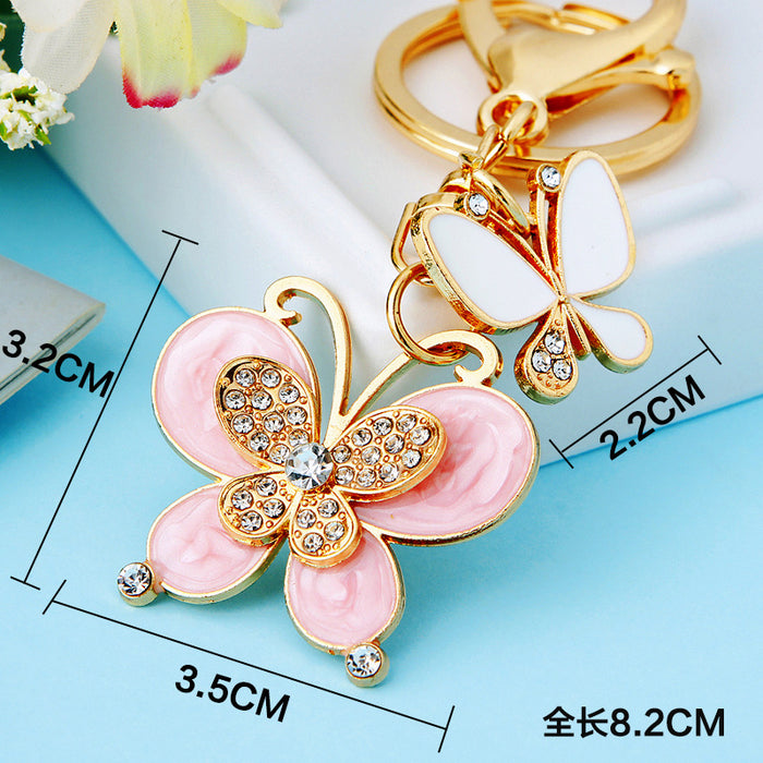 Wholesale Butterfly Car Keychain Pendant Metal Keychain Ring Creative New Diamond Pendant Gift