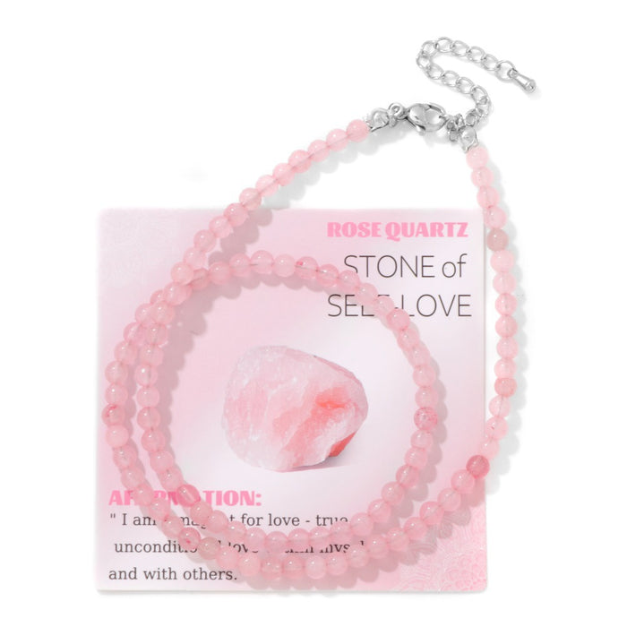 Wholesale 4mm stone bead necklace with stainless steel lobster clasp choker length