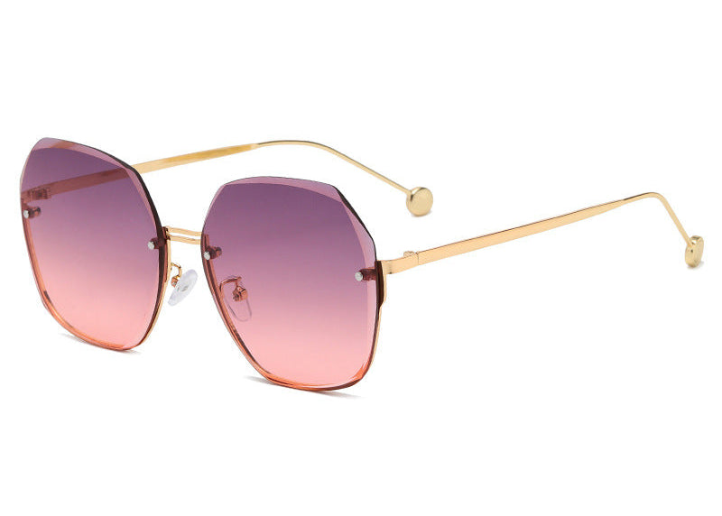 Wholesale Trendy Frameless Irregular Pc Sunglasses Pink Lens Gold Frame  UV400 Fashion Accessory