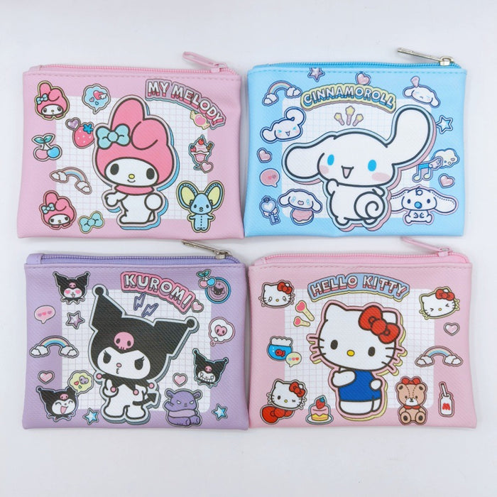 Wholesale Stylish Cartoon Printed PU Coin Purse Zipper Pouch Earphone Cord Storage Key Bag