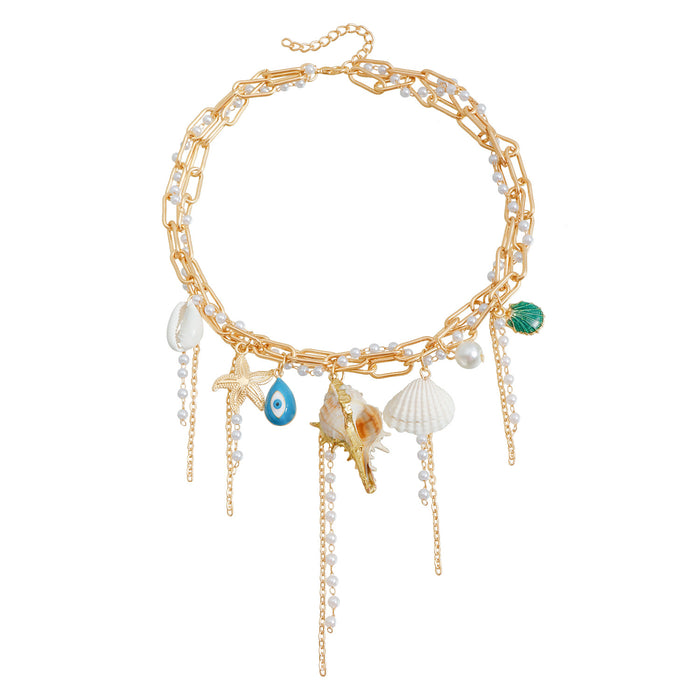 Wholesale summer starfish color shell tassel necklace