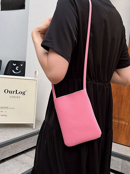 Wholesale Small shoulder bag, casual retro solid color vertical phone bag, simple soft leather single shoulder