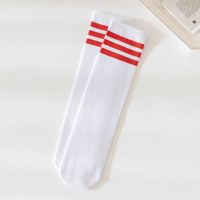 Wholesale Combed cotton three bar striped socks with straight leg and high leg design, versatile socks
