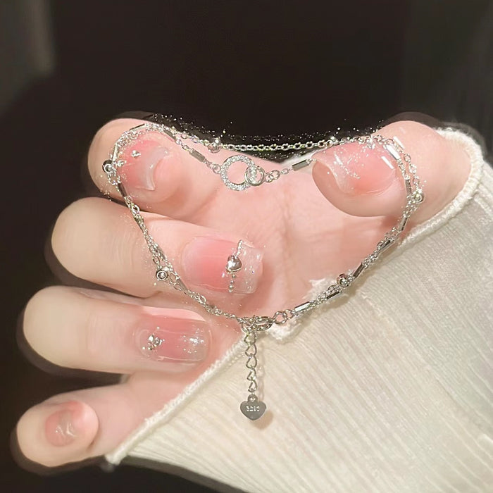 Wholesale  silver Geometric Bracelet Women's All-match Niche Design Double Layer Stacked Wearing Hand Jewelry