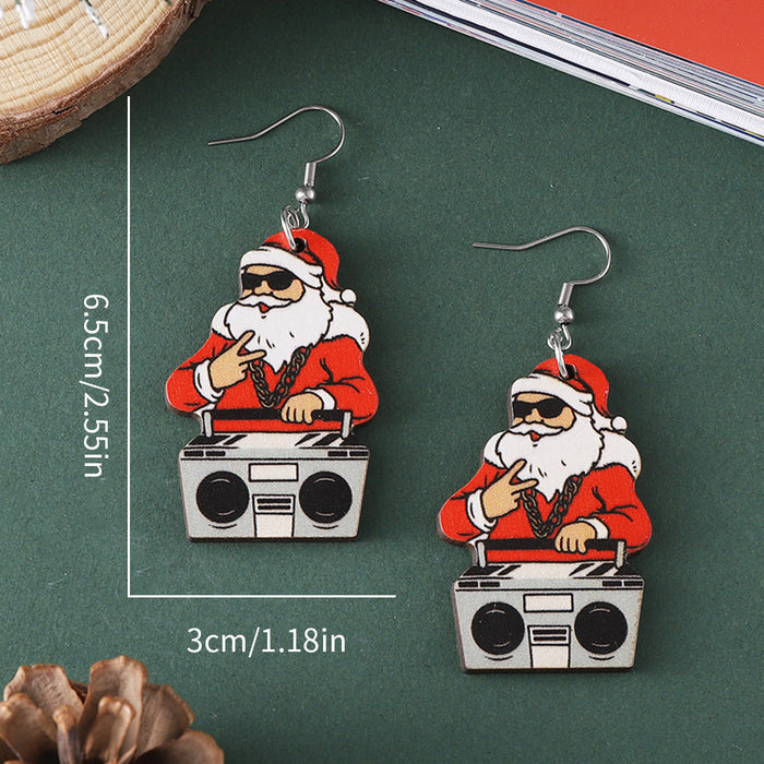 Wholesale Christmas Santa Pendant Earrings Wooden Double-sided Earrings Christmas