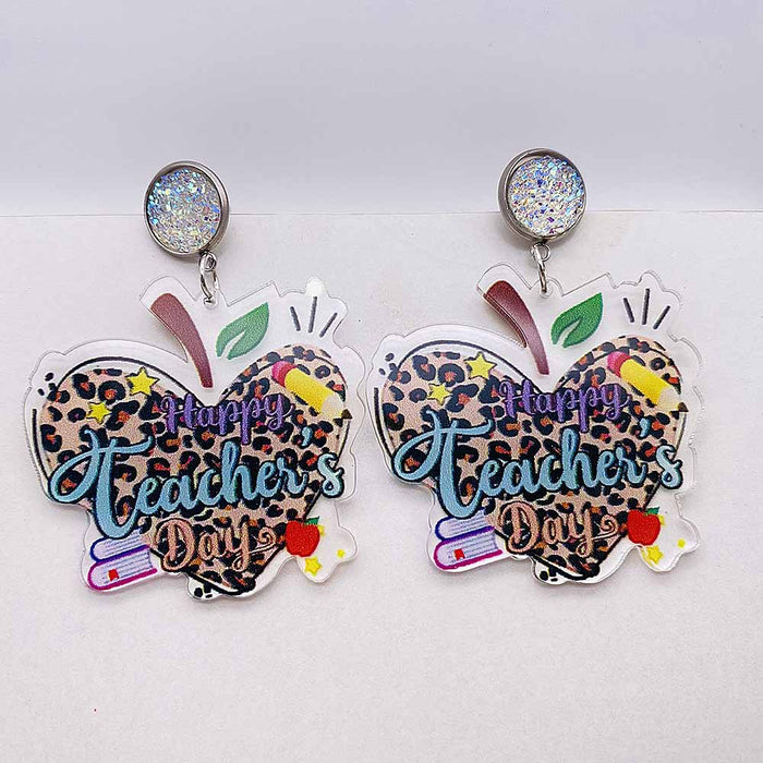 Wholesale Teacher's Day Leopard Print Pencil Acrylic Earrings JDC-ES-Chengy040