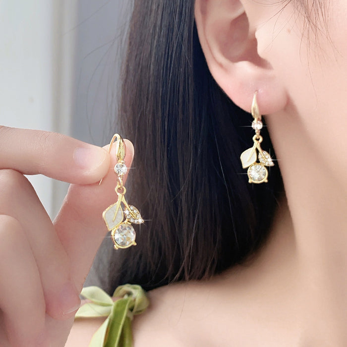 Wholesale diamond-studded leaves flower pearl earrings