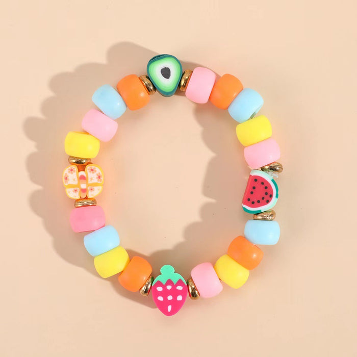 Wholesale Flower Fruit Soft y Bracelet  Simple Pink Princess Acrylic Beaded Handmade Material
