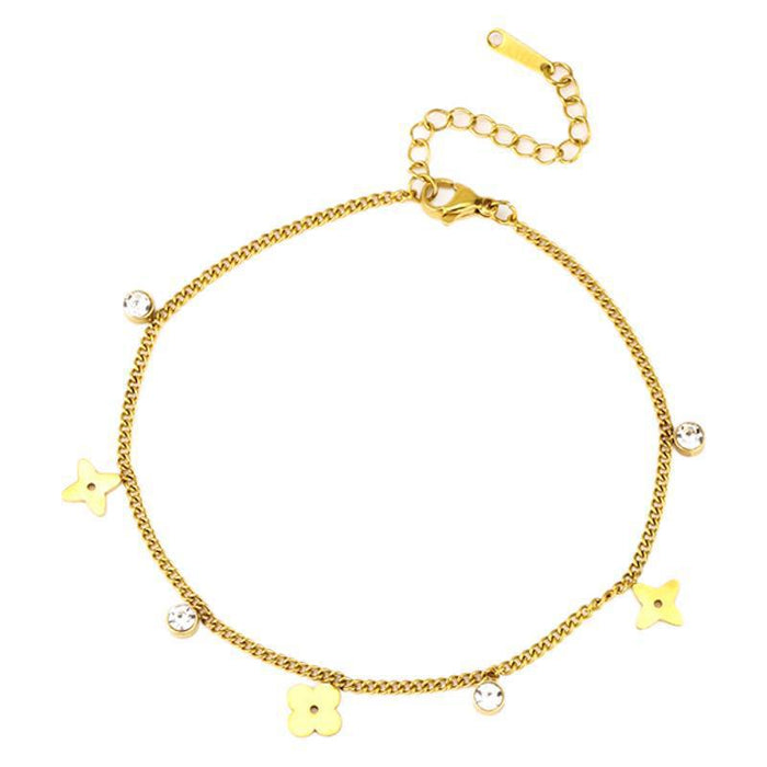 Wholesale Small flower anklet with rhinestones and electroplated