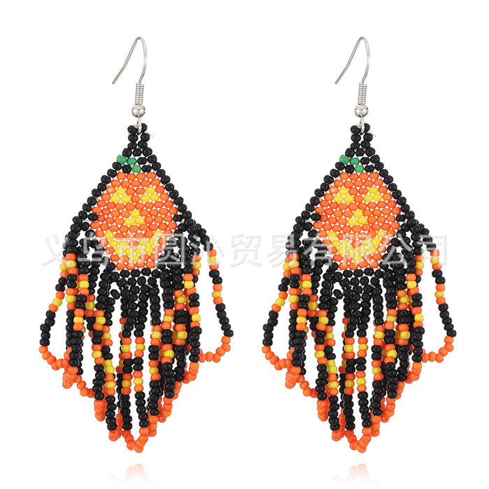 Wholesale  tassel earrings female creative skull ghost handmade rice beads earrings earrings