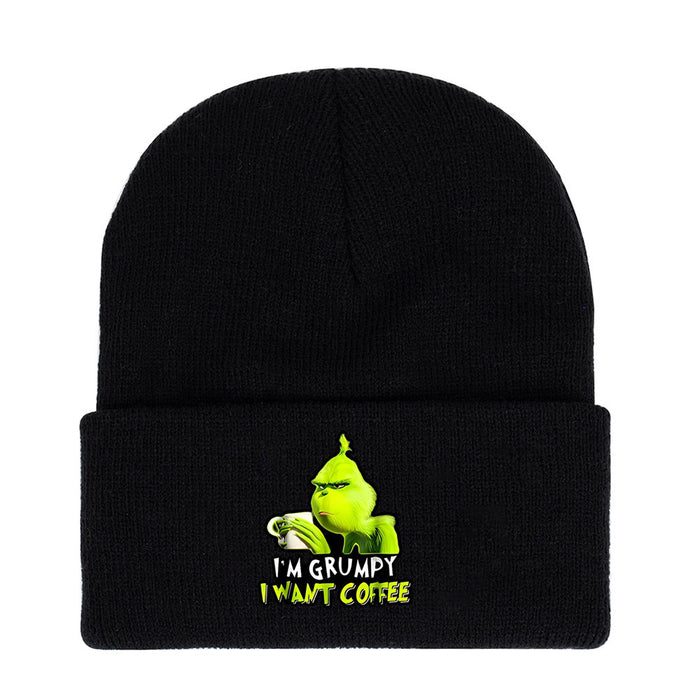 Wholesale Green Monster Knitted Hat Printed Earmuffs Windproof Wool Hat Japanese Style Dome Basic Warm Autumn and Winter Men and Women JDC-FH-WDM012