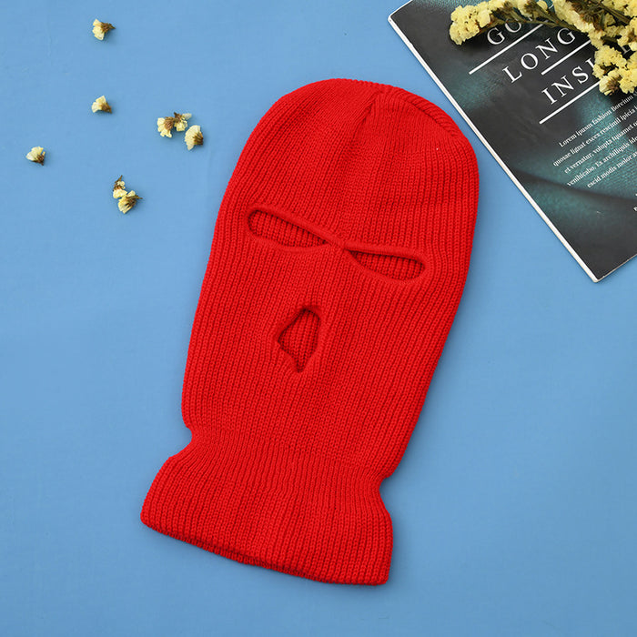 Wholesale Solid Color Warm Three-hole Mask Wool Hat JDC-FH-HXL003