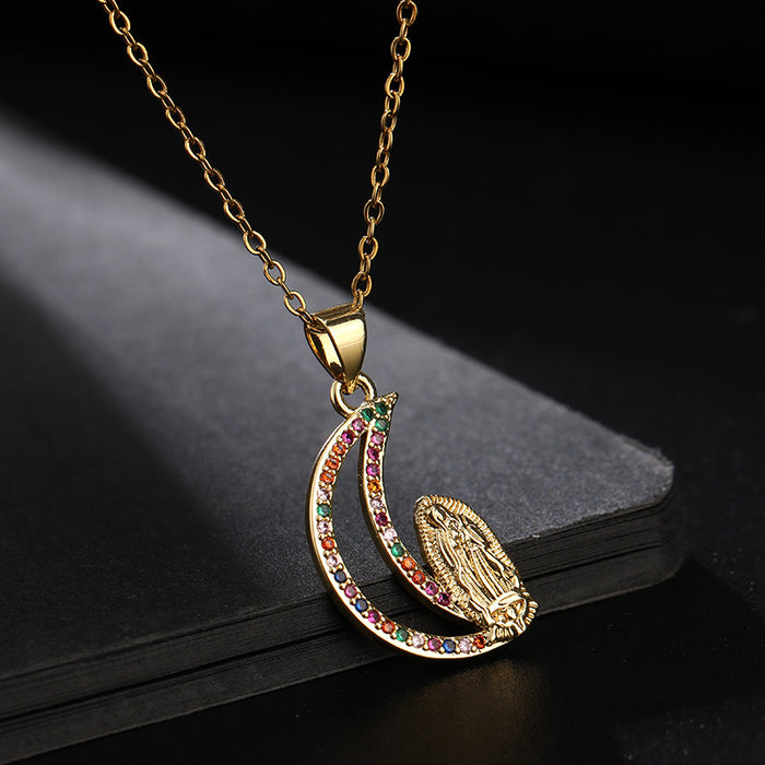 Wholesale Copper Micro-Inlaid Colored Zircon Pendant Necklace JDC-NE-ShangY033