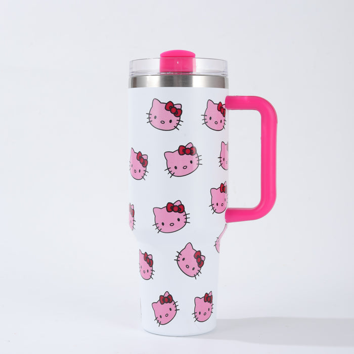 Wholesale Stainless steel ice cup cartoon pattern thermos cup large capacity portable handle car cup