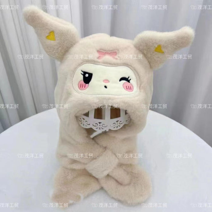 Wholesale Children's hat, scarf, all-in-one hat, thickened warm scarf, two-piece plush hat