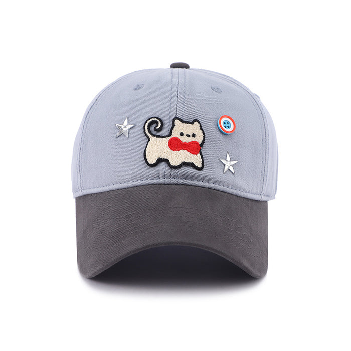 Wholesale Cute cat color blocked baseball cap, wide brimmed duckbill cap