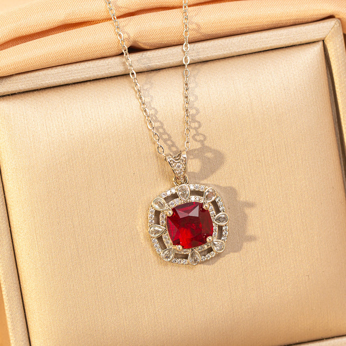 Wholesale Titanium steel necklace with red zircon