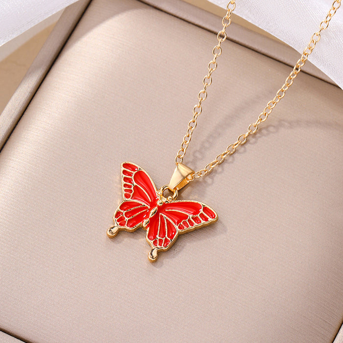Wholesale Fashion Drip Oil Alloy Pendant, Personalized Drip Oil Butterfly Necklace, New Xiang Jewelry