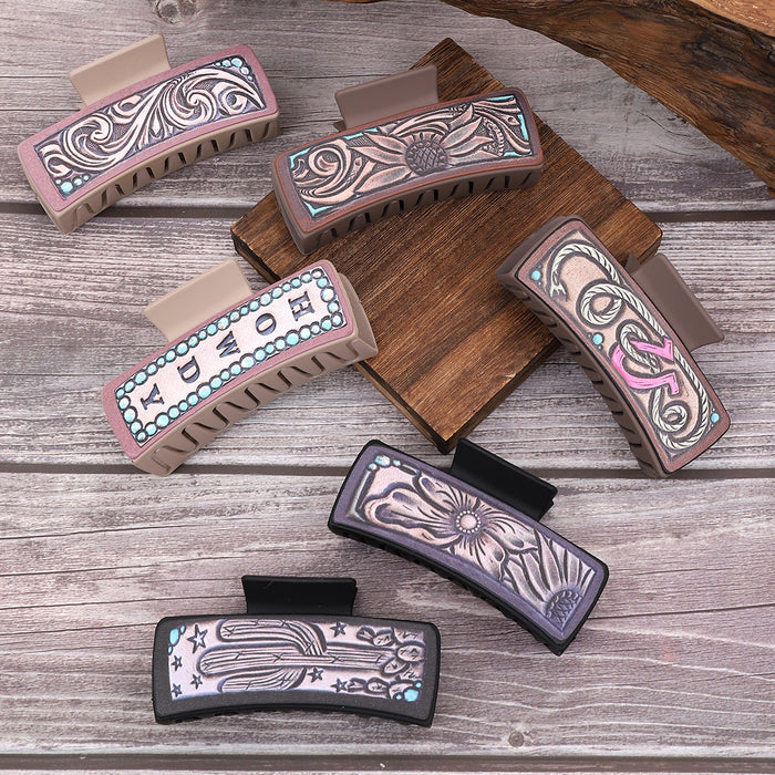 Wholesale West Denim Wind Cactus Sunflower Letter Hairpin Women Shark Clip