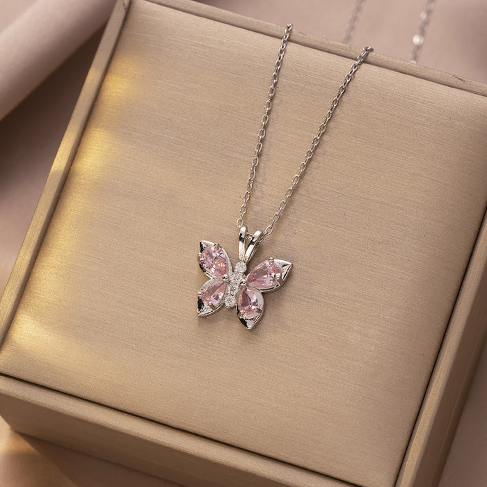 Wholesale Necklace, butterfly tassel, niche, simple, fashionable temperament, titanium steel lock chain