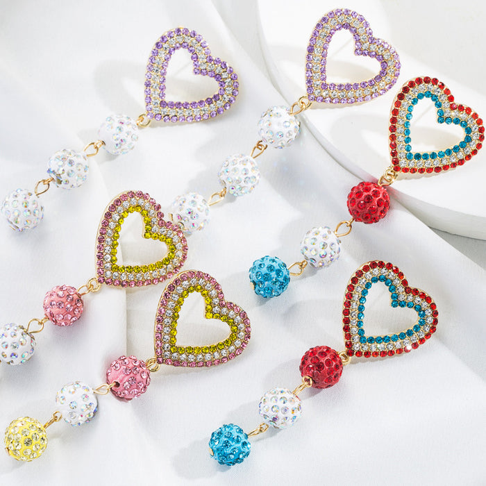 Wholesale Heart Shape Color Ball Alloy Diamond Long Earrings JDC-ES-Hem008