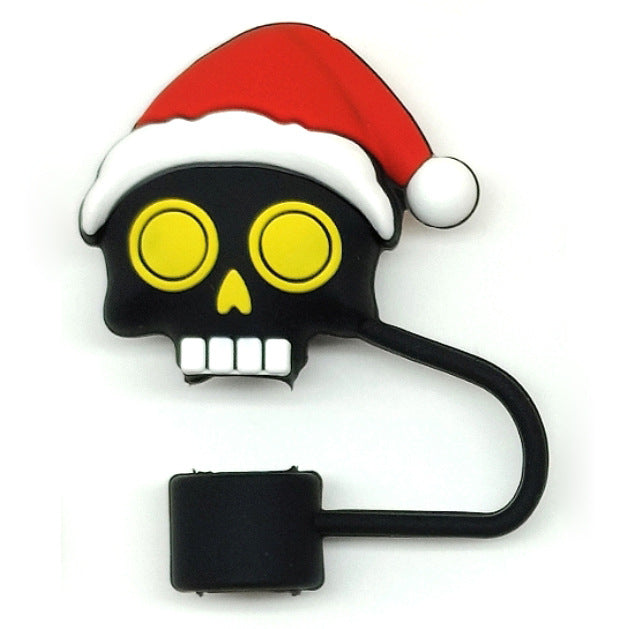 Wholesale Food grade silicone straw sleeve dustproof straw cap Christmas straw cap suit
