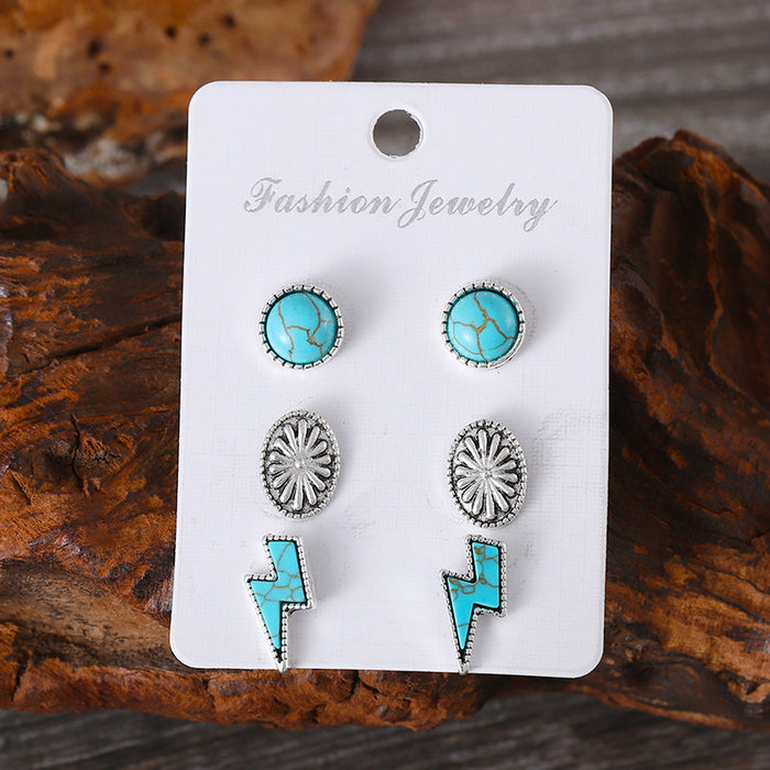 Wholesale Personalized Western style lightning turquoise inlaid pumpkin flower earrings ethnic style Bohemian simple earrings