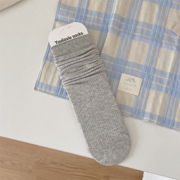 Wholesale Fine striped pile socks, simple solid color, versatile mid tube socks