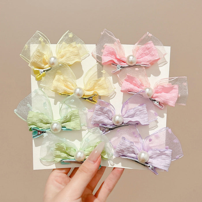 Wholesale Pearl three-dimensional bow hair clip, bubble gauze clip, cute duckbill clip for children, hair clip