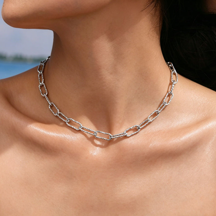 Wholesale 2Psc Embossed hip-hop versatile clavicle chain titanium steel necklace