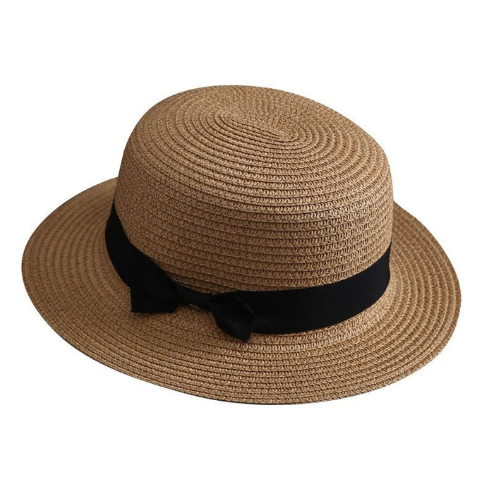 Wholesale New wide eave flat top straw hat for sun protection, vacation bow top hat for versatile sun protection