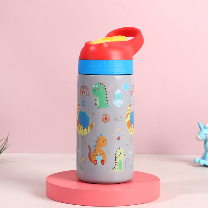 Wholesale Children' s thermos stainless steel water cup graffiti cartoon outdoor straw cup portable sports water bottle
