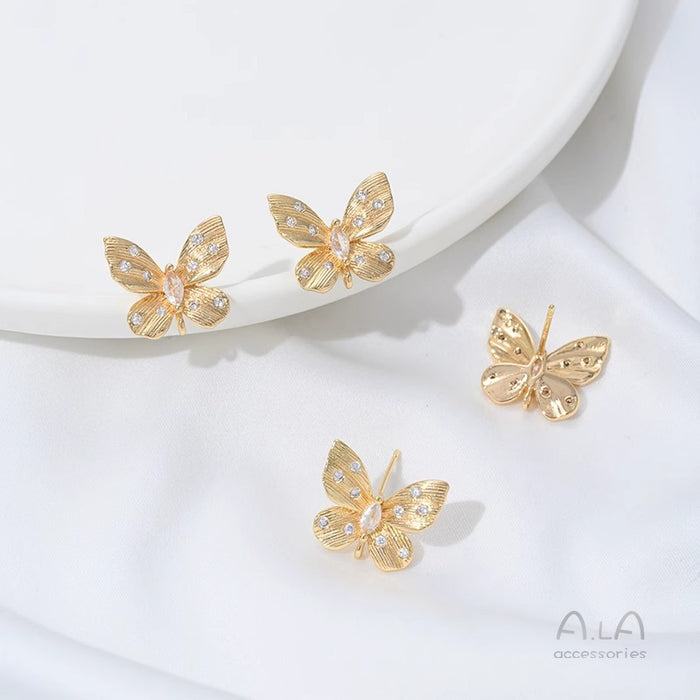 Wholesale Zirconium inlaid butterfly strap, hanging ring, earring accessories, pearl ring, handmade DIY earring material
