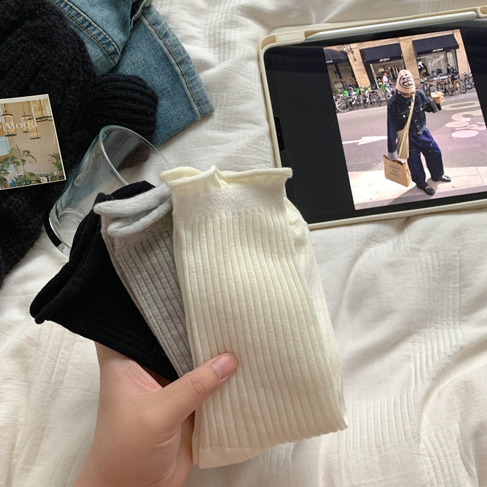 Wholesale Curled edge socks, mid length socks, new cotton socks, thin mesh breathable stacking long socks