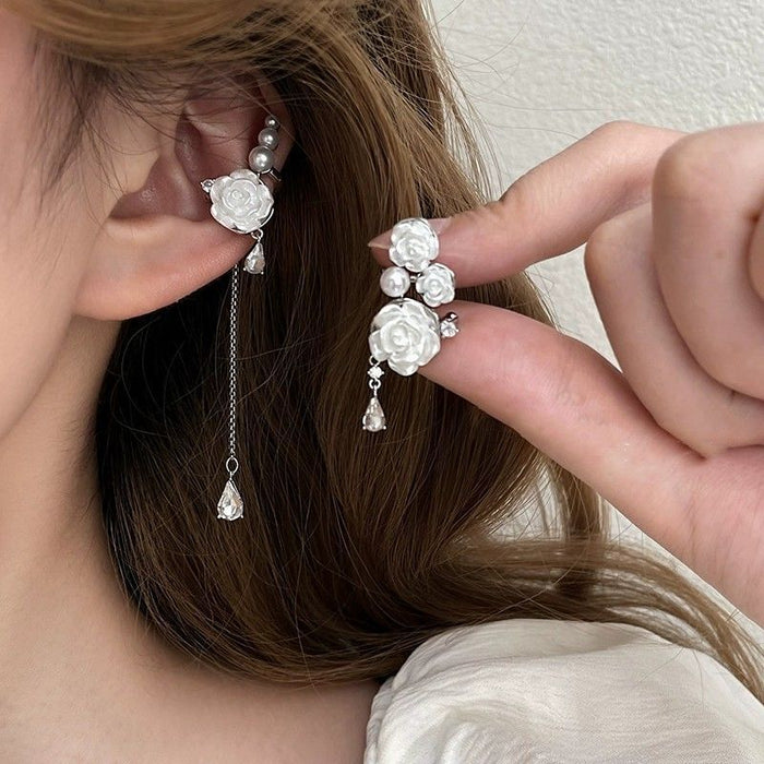 Wholesale Rose asymmetrical ear clip with a niche temperament and no ear hole earrings