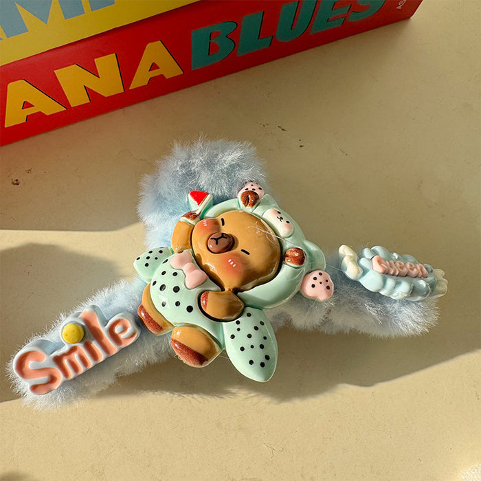 Wholesale Cute cartoon plush bear large shark clip,  suitable for girls with thick hair.