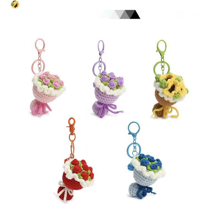 Wholesale Woven Holding Flower Keychain Rose Bouquet Bag Pendant Schoolbag Hanging