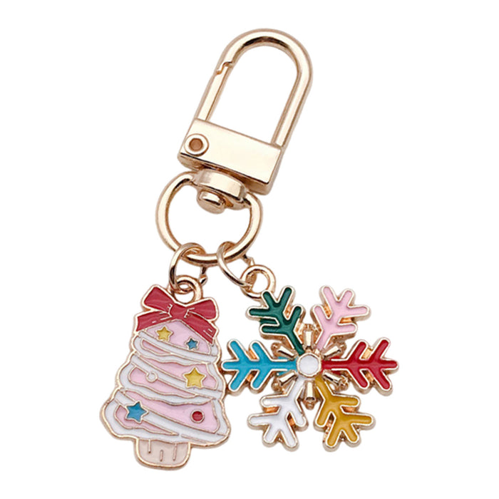 Wholesale Trendy Christmas Tree Drip Effect Keychain with Snowflake - Zinc Alloy Boutique Accessory