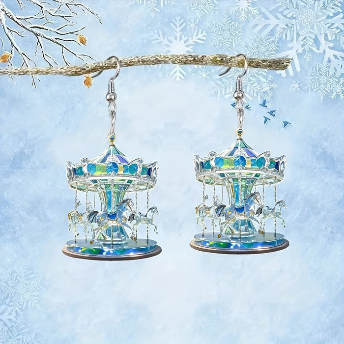 Wholesale Charming Blue Carousel Acrylic Earrings Christmas Gift Holiday Party Accessories Earrings