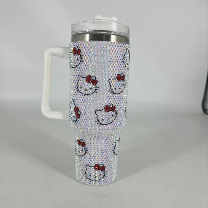 Wholesale Rhinestone Flag Bow Design 40oz Stainless Steel Insulated Car Cup with Handle MOQ≥2