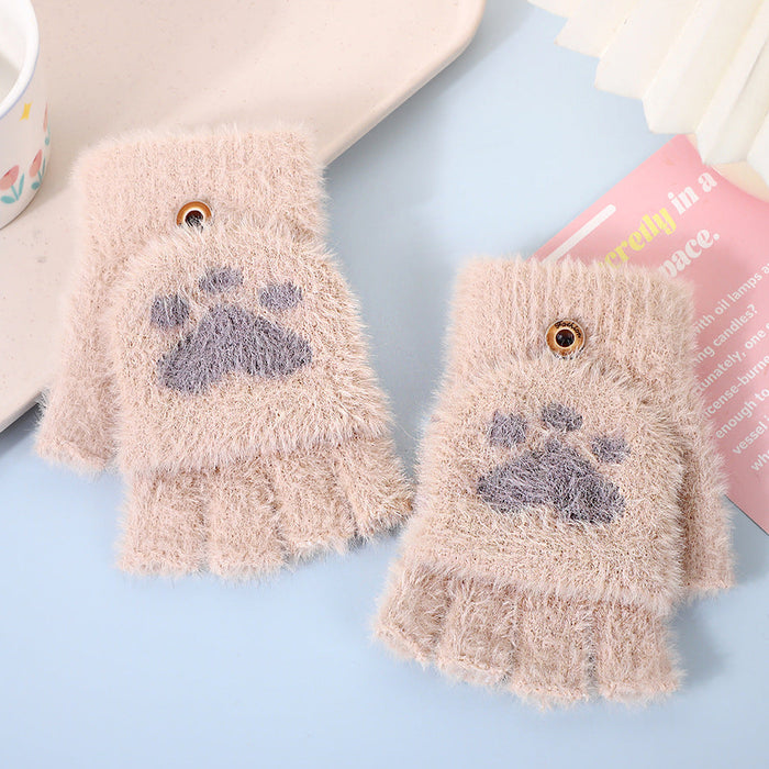 Wholesale Cat paw half-finger flip gloves