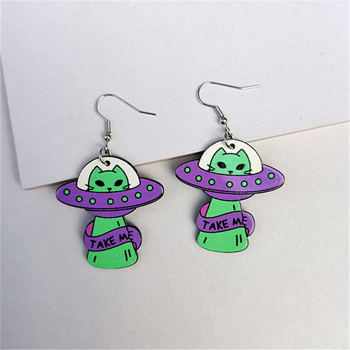 Wholesale Space Cat Alien Acrylic Earrings JDC-ES-ChouD022