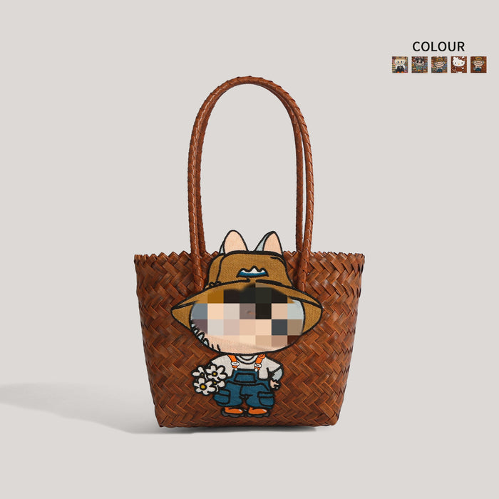 Wholesale  Summer Cartoon Woven Bag Large Capacity Work Bag Hand Woven Vegetable Basket Women' s Shoulder Bag